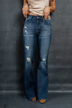 2021 Nova Ženska Flare Jeans, Moda Raztrgala Visoko Pasu Stretch Kavbojke Ulica Priložnostne Traper Hlače XS-XL Visoko Kakovostnih Oblačil