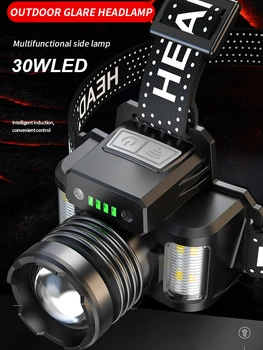 2022 Nov Senzor LED Žaromet 30WLED Vgrajeno Baterijo Močan Baklo USB Polnilne Smerniki Nepremočljiva Glavo Svetilka Svetilka