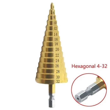4-32mm HSS Titanium obložene Korak Hex Koničastimi Drill Bit Vrtanje Orodje za Kovine, Les Luknjo Rezalnik Lesnoobdelovalnih Orodja Pribor