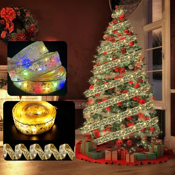 5M LED Dvojna Plast Pravljice Luči Strune Božič Traku Loki za Božično Drevo Okraski Novo Leto Navidad Doma Dekor