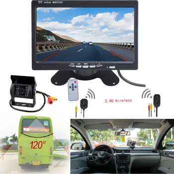 7 palčni TFT LCD Avto pogled od Zadaj Parkirni Monitor + 12V / 24V Auto Rearview Pomožno Vzvratno Kamero + Brezžični Oddajnik Sprejemnik Kit