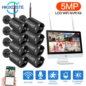 8CH 5MP Brezžični Sistem Kamere Home Security P2P Prostem Nepremočljiva CCTV H. 265 Video Nadzor Nastavite Z 15.6 Inch LCD Monitor