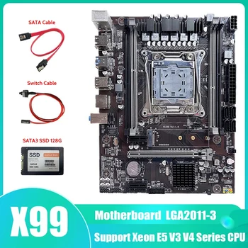 AU42 -X99 Motherboard LGA2011-3 Matično ploščo Računalnika Podporo DDR4 ECC RAM Pomnilnika Z SSD SATA3 128G+SATA Kabel+Switch Kabel
