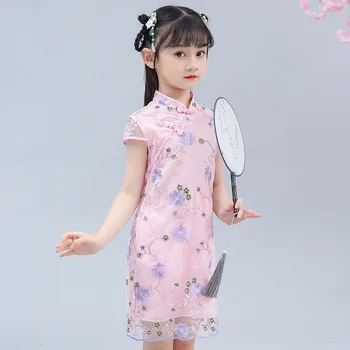 Baby Dekle Qipao Svilnato Obleko Otrok Chi-Pao Cheongsam Kitajsko Novo Leto Kostum, Obleke, Otroci Obleke, Poročni Enotno 4-14