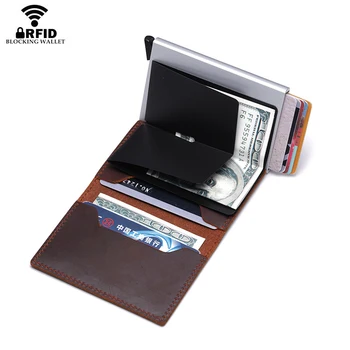 BISI GORO 2021 Pravega Usnja Denarnice Ne-scan Slim Vintage Denarnica Kovinski Blokiranje Imetnik Kreditne Kartice Z RFID Za Padec-dostava
