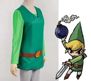 BOTW Povezavo Tunika Povezavo Zeleni Vrh Kostum Cosplay Zeleni Plašč, Zelena Majica Igre Anime