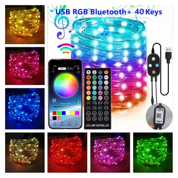 Božič Niz Luči Novo Leto Dekoracijo APLIKACIJO Bluetooth Nadzor Nepremočljiva USB Smart RGB Pravljice Luči Dnevna Soba Dekoracijo