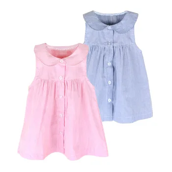 dekleta obleke poletje 2018 gumbi črtasto obleko Otrok River Obleko brez Rokavov 1-5 leto roupas infantis menina