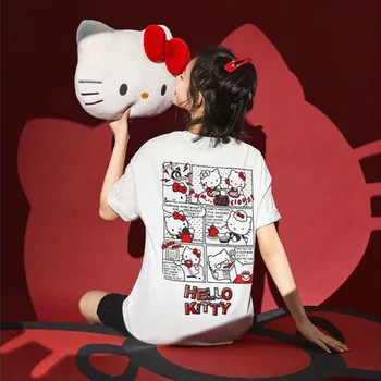 Hello Kitty Oblačila Obreži Zgoraj Slim Seksi Poletne Novo Sanrio Y2k Dekle Kratek Tees Letnik Estetske T Shirt Miniso Srčkan Dodatki