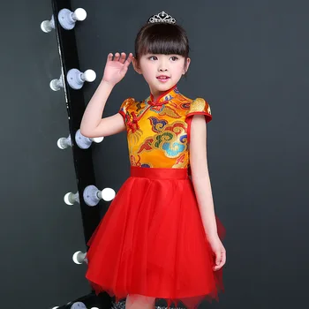 Kitajski Tradicionalni Noši Otroci Rdeče Cheongsam Otrok V Vrtec Dekle, Princesa Plesa Cvetje Qipao Rojstni Obleke