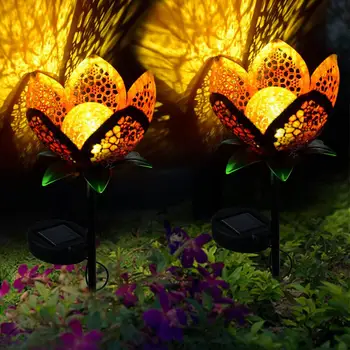 LED Sončni Cvet Svetlobo na Prostem Kovinski Votlih Cvet Svetilke Vrt Solar Powered Poti Vložek Projektor Lučka Dekor LED Luči, Svetilka