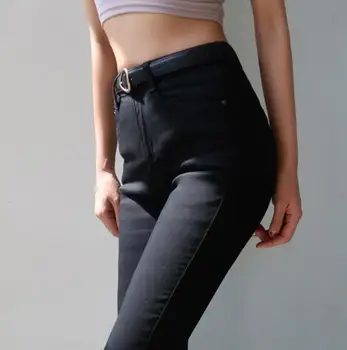 Mama Visoko Pasu Letnik Slim Classic Svinčnik Stretch Hlače Skinny Jeans Hlače Black Fant Korejski Kavbojke Femme