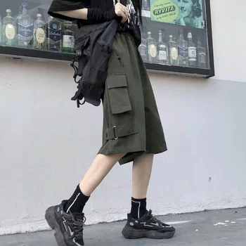 Moški ženske Tovora hlače korejskim študentom svoboden poletje širok noge priložnostne kratke hlače Retro punk stil Ulične unisex hip hop