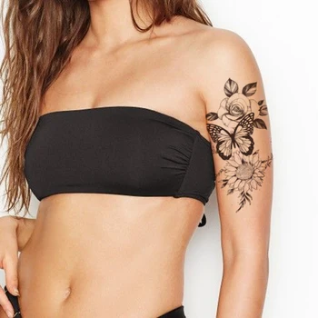 Navaden Cvet Nepremočljiva Začasni Tattoo Nalepke Črni Metulj Sončnično Rose Ponaredek Tetovaže Flash Tatoos Roko Body Art za Ženske