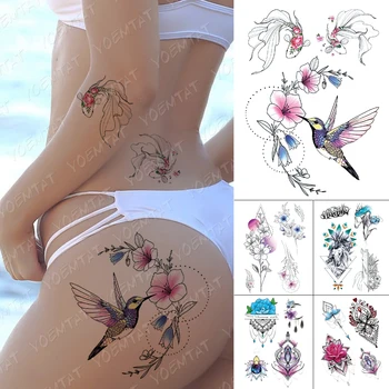Nepremočljiva Začasni Tattoo Nalepke Rose Peony Cvet Ptic, Rib Flash Tetovaže Ženski Srčkan Body Art Ponaredek Tetovaže Za Moške