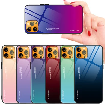 Odporno na praske, Gradient Barve Telefon Primeru Anti-padec Kaljeno Steklo Ohišje za IPhone 13 12 11 Max Pro XS XR X 8 7 6s 6 Plus