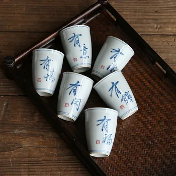 Ročno Poslikano Kaligrafija Tea Cup Vonj-Vonj Pokal Visok Pokal Literati Čaj Ware Eno Skodelico Kung Fu Čaj, Set Čaj Degustacijo Pokal