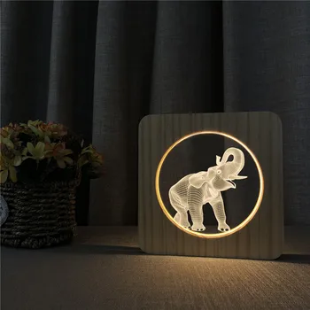 Slon Živali, 3D LED Arylic Lesene Noč Lučka Tabela Stikala za Luč Nadzor Carving Lučka za otroška Soba Dekoracijo Darilo