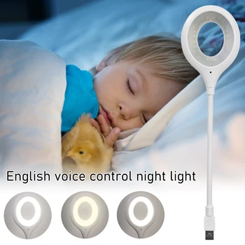 Smart LED Desk Lučka za Prenosni Glasovni Nadzor Noč Svetlobe USB Plug-V Tabeli Lučka 3 Razsvetljavo Načini Super Svetla Obroča Luči, Zložljivi