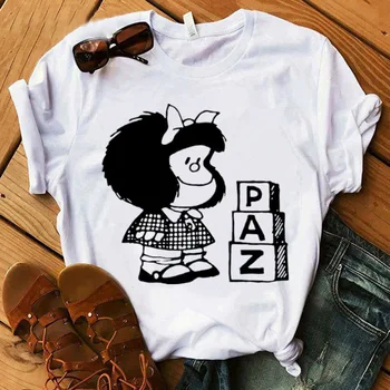 Smešno Risanka Paz Mafalda Ali Quiero Cafe Printed Majica S Kratkimi Rokavi Ženske Kawaii Oblačila 2022 Poletje Vrhovi Tee Shirt Femme Harajuku Majica
