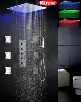 Swash In Dež, Kopalnica Komplet 20 Palčni 3 Barve LED Temperaturo Občutljiva Tuš Glavo In 6 Kos Big Masaža Telesa Spray Curki