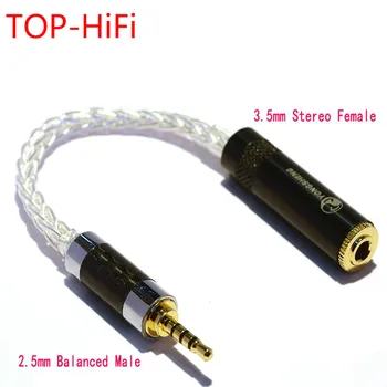 TOP-Hi-fi 2,5 mm Bilance Moški Vmesnik 4 Polnim Vtičem vrsti za 3,5 mm Jack Ženski Adpter Kabel 8 Jedro Enotnega Oklopljen Audio Silver Žice