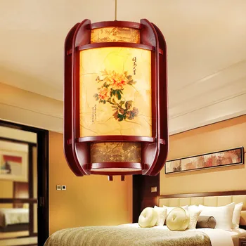 Tradicionalni Kitajski stil klasične kave lesa umetnosti Obesek Luči Ustvarjalne kmečko E27 LED žarnica za koridor&verandi&stopnice GMS001