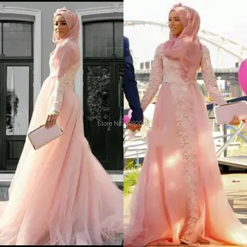 YNQNFS ED12 Z Hidžab Muslimanskih Obleke z Dolgimi Rokavi Čipke Družico Obleke Abendkleider arabski Dubaj Slog 2018 2019