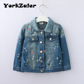 YorkZaler 2019 Nova Dekleta Jacker Dolg Rokav Vezeni Cvetlični Jean Jackers Traper Suknjič Visoke Kakovosti za 3-12years Stare