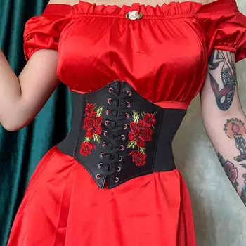 Ženske Pasovi Kratek Korzet Bustier Slim Fit Čipke Rose Design Korzet za Stranke Modni Dodatki